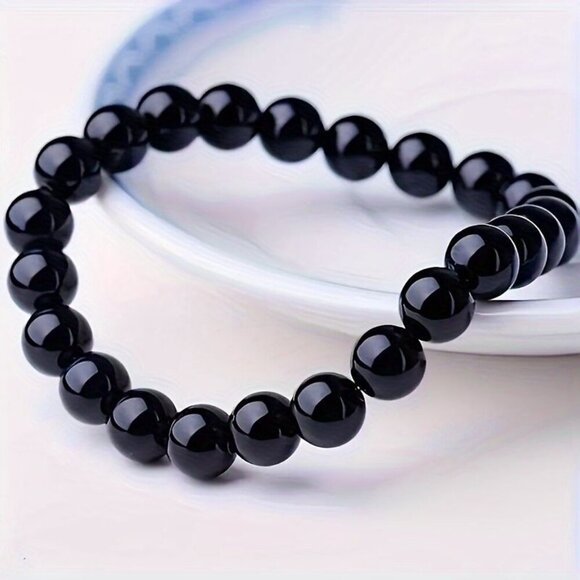 Onyx Beaded Stretch Bracelet Men and Women 8 mm - Picture 3 of 4